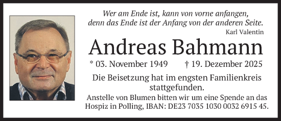 Traueranzeige von Andreas Bahmann von merkurtz