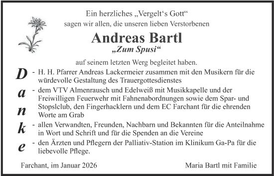 Traueranzeige von Andreas Bartl von merkurtz