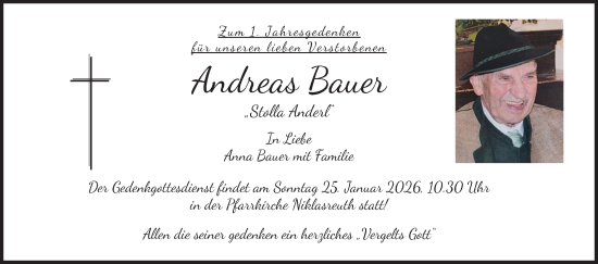 Traueranzeige von Andreas Bauer von merkurtz
