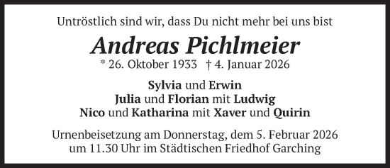 Traueranzeige von Andreas Pichlmeier von merkurtz