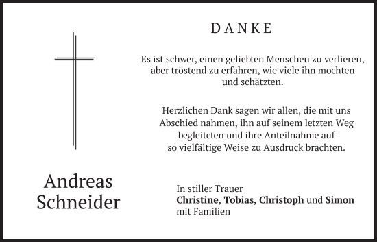 Traueranzeige von Andreas Schneider von merkurtz