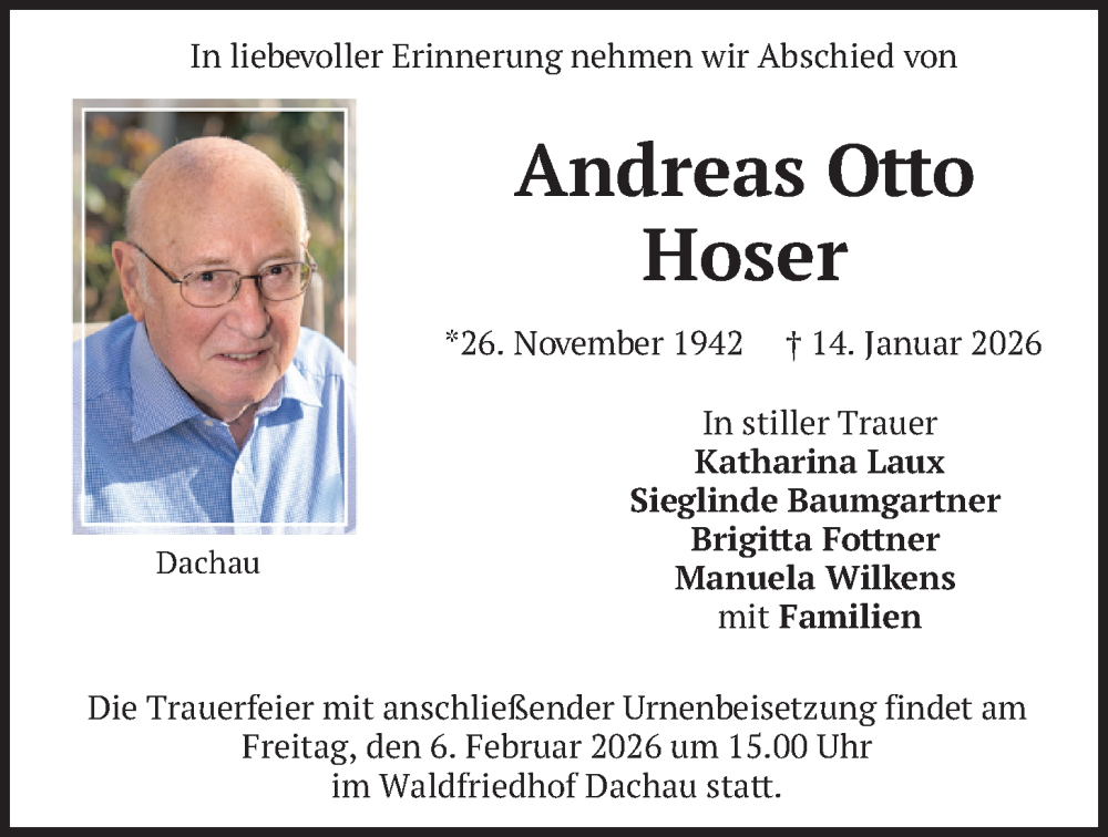  Traueranzeige für Andreas Otto Hoser vom 31.01.2026 aus merkurtz
