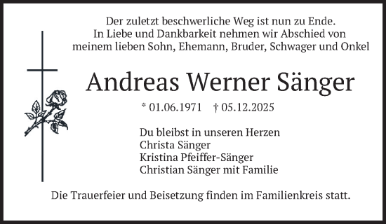 Traueranzeige von Andreas Werner Sänger von merkurtz
