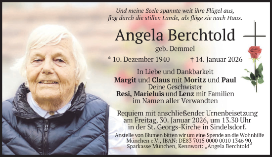 Traueranzeige von Angela Berchtold von Das Gelbe Blatt Penzberg