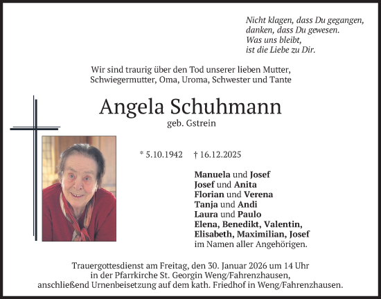Traueranzeige von Angela Schuhmann von merkurtz
