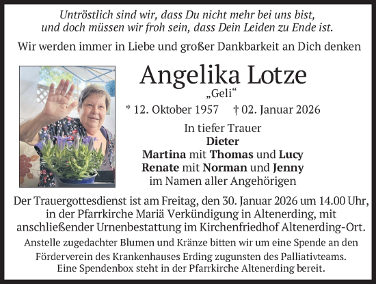 Traueranzeige von Angelika Lotze von merkurtz