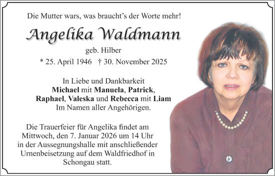 Traueranzeige von Angelika Waldmann von merkurtz