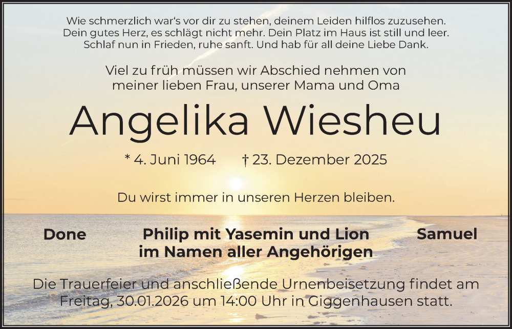  Traueranzeige für Angelika Wiesheu vom 24.01.2026 aus merkurtz