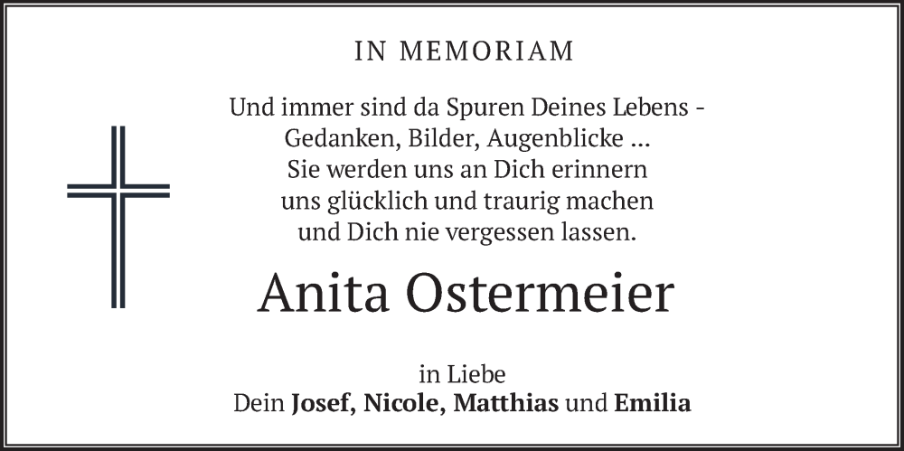  Traueranzeige für Anita Ostermeier vom 22.01.2026 aus merkurtz