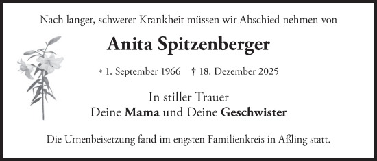 Traueranzeige von Anita Spitzenberger von merkurtz