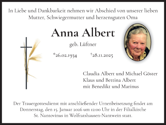 Traueranzeige von Anna Albert von merkurtz