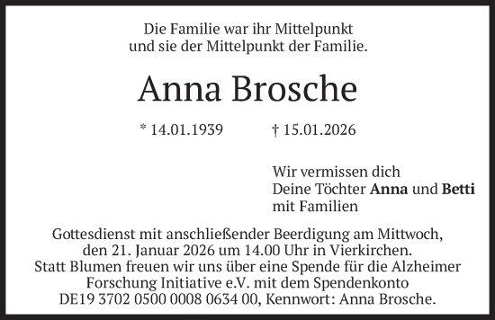 Traueranzeige von Anna Brosche von merkurtz