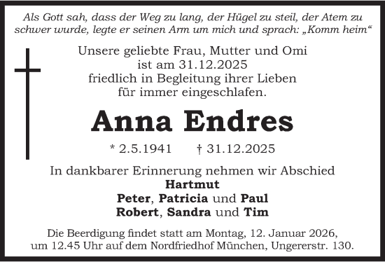 Traueranzeige von Anna Endres von merkurtz