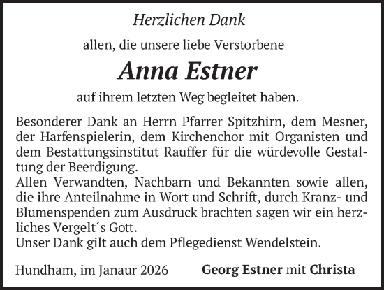 Traueranzeige von Anna Estner von merkurtz