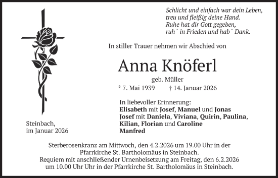 Traueranzeige von Anna Knöferl von merkurtz