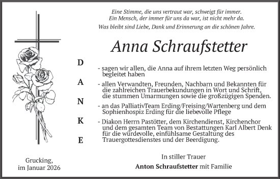 Traueranzeige von Anna Schraufstetter von merkurtz