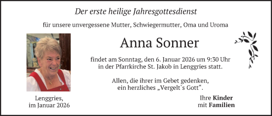 Traueranzeige von Anna Sonner von merkurtz
