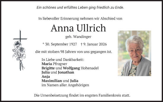 Traueranzeige von Anna Ullrich von merkurtz