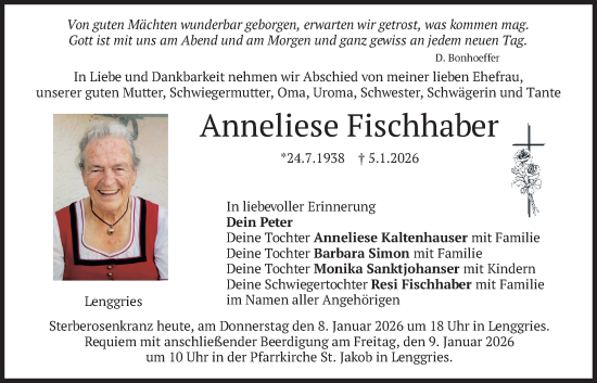 Traueranzeige von Anneliese Fischhaber von merkurtz