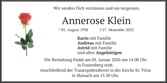 Traueranzeige von Annerose Klein von merkurtz