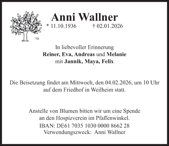 Traueranzeige von Anni Wallner von merkurtz