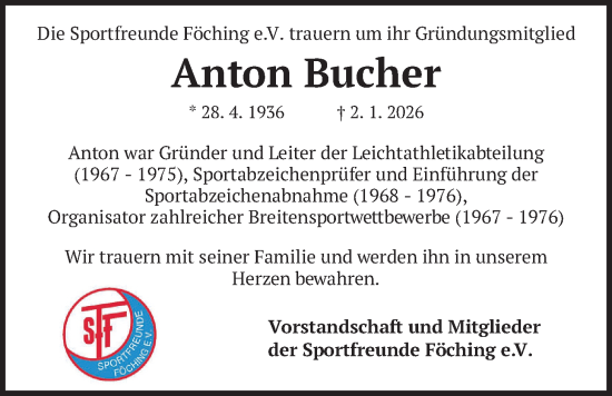 Traueranzeige von Anton Bucher von merkurtz