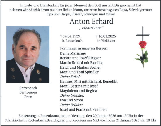 Traueranzeige von Anton Erhard von merkurtz