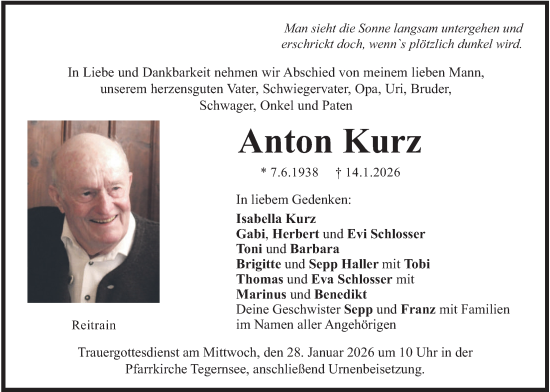 Traueranzeige von Anton Kurz von merkurtz