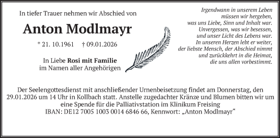 Traueranzeige von Anton Modlmayr von merkurtz