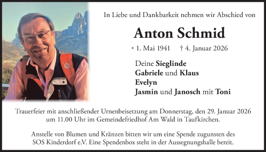 Traueranzeige von Anton Schmid von merkurtz
