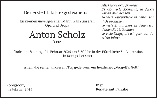 Traueranzeige von Anton Scholz von merkurtz