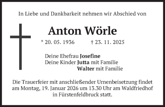 Traueranzeige von Anton Wörle von merkurtz