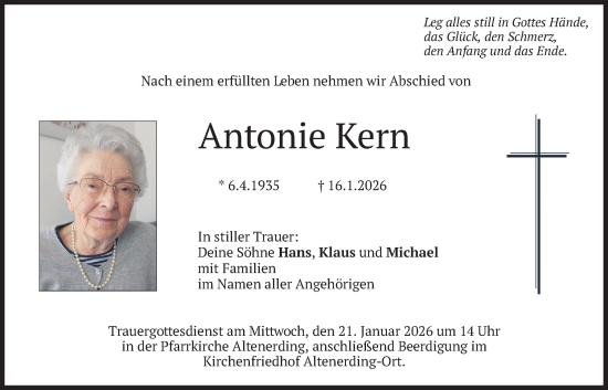 Traueranzeige von Antonie Kern von merkurtz