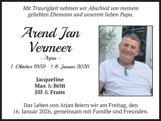 Traueranzeige von Arend Jan Vermeer von merkurtz
