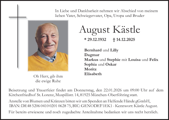 Traueranzeige von August Kästle von merkurtz