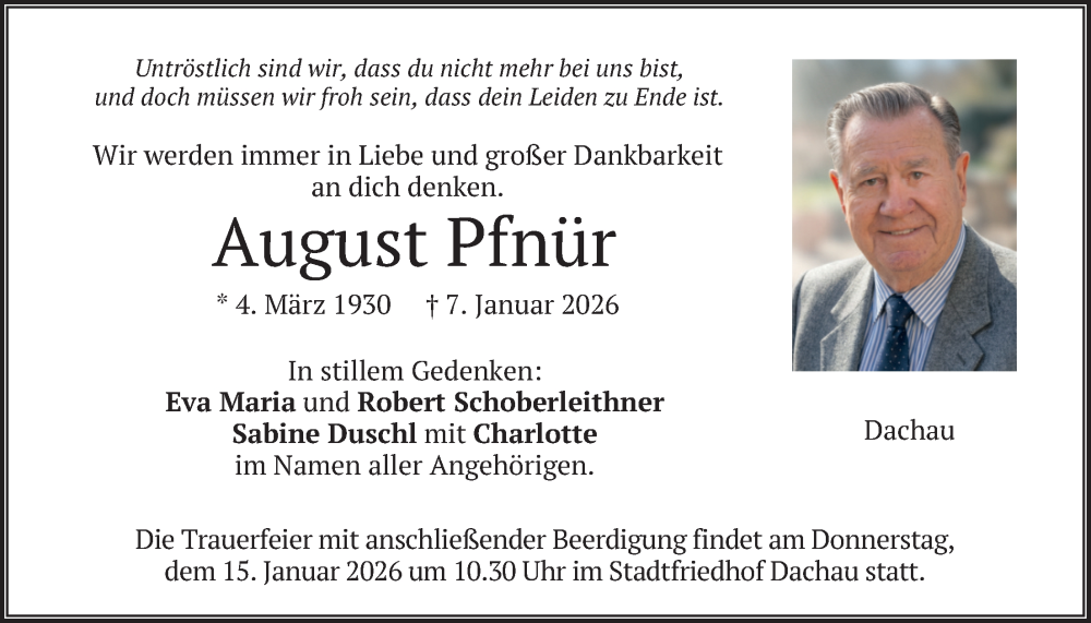  Traueranzeige für August Pfnür vom 10.01.2026 aus merkurtz