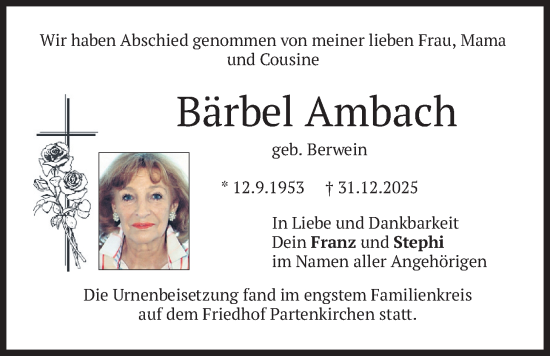 Traueranzeige von Bärbel Ambach von merkurtz
