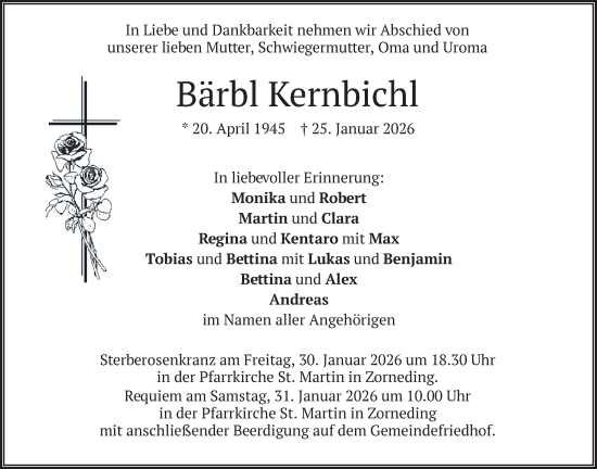 Traueranzeige von Bärbl Kernbichl von merkurtz