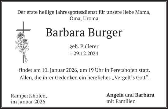 Traueranzeige von Barbara Burger von merkurtz