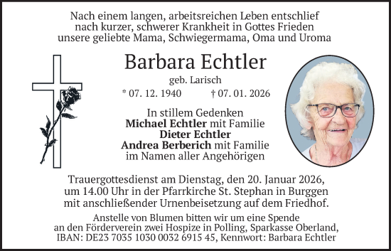 Traueranzeige von Barbara Echtler von merkurtz