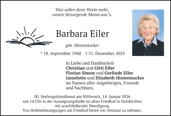 Traueranzeige von Barbara Eiler von merkurtz