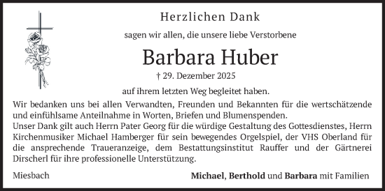 Traueranzeige von Barbara Huber von merkurtz