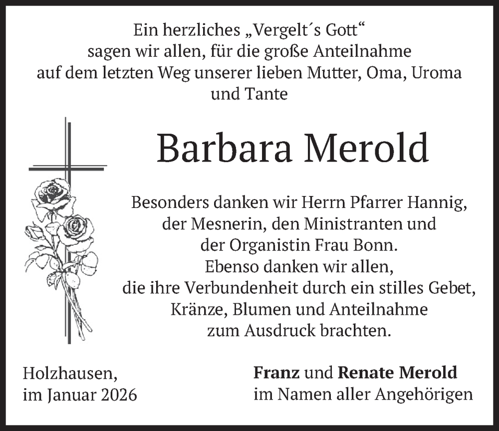  Traueranzeige für Barbara Merold vom 17.01.2026 aus merkurtz