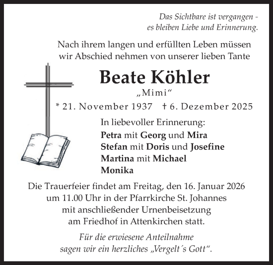 Traueranzeige von Beate Köhler von merkurtz