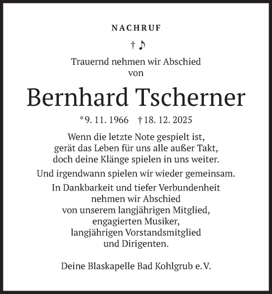 Traueranzeige von Bernhard Tscherner von merkurtz