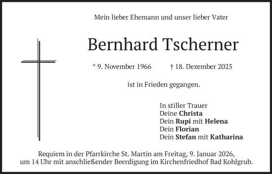 Traueranzeige von Bernhard Tscherner von merkurtz
