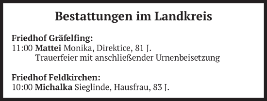 Traueranzeige von Bestattungen vom 20.01.2026 von merkurtz