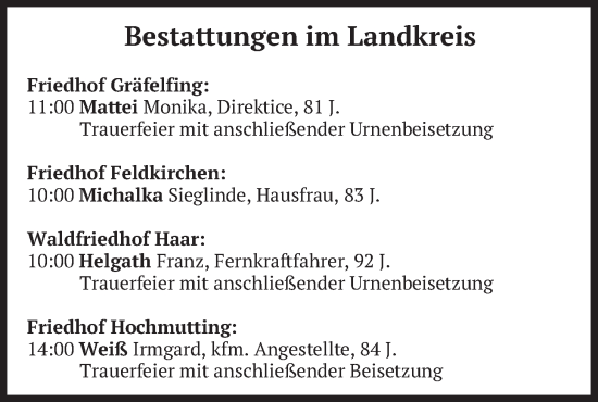 Traueranzeige von Bestattungen vom 21.01.2026 von merkurtz