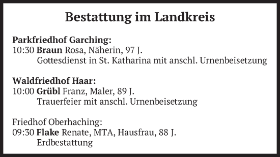Traueranzeige von Bestattungen vom 22.01.2026 von merkurtz