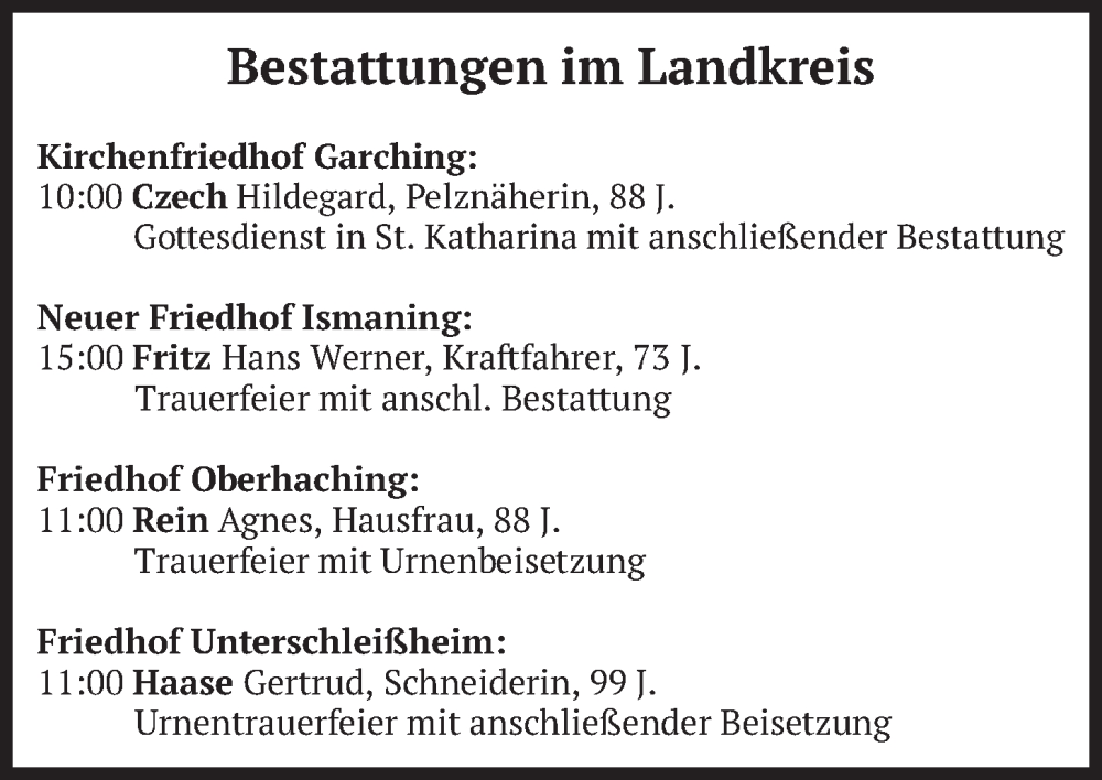  Traueranzeige für Bestattungen vom 27.01.2026 vom 27.01.2026 aus merkurtz